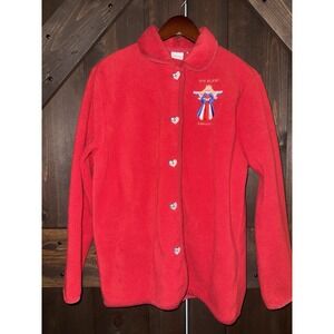 Cherokee Women's Sz M Red Button Up Fleece‎ Jacket Coat God Bless America